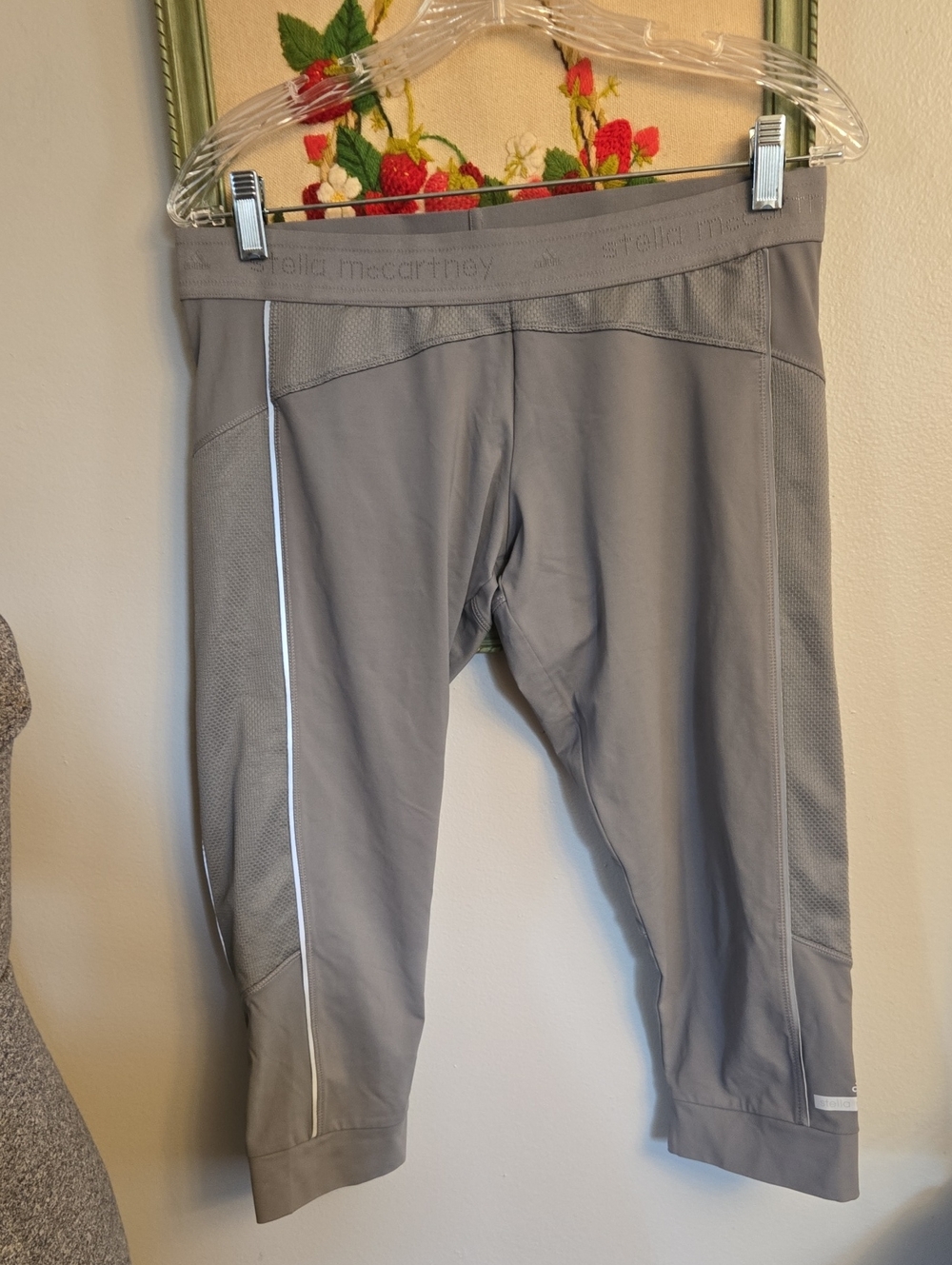 Stella McCartney Adidas Womens Gray Mesh-Panel Capri Leggings Size Medium